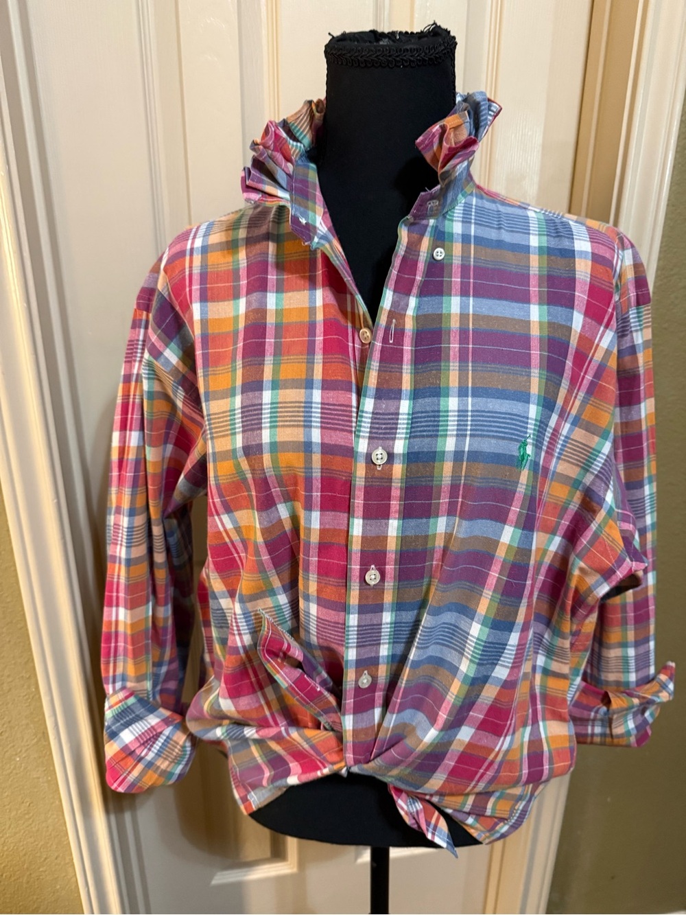 Upcycled Ralph Lauren Multicolor Plaid Button-Down Shirt - Pink, Blue, Yellow